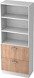 bümö® Office Regalschrank in Weiß/Nussbaum mit Hängeregistratur & Chromgriffen