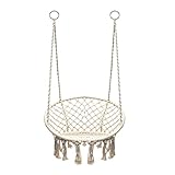 Boro Hängesessel, Schaukelkorb zum Aufhängen - Indoor und Outdoor geeignet - aus bequemem und stylischem Baumwollgewebe - Sitzfläche ca. 61cm - Belastbarkeit max. 150kg - Creme-Weiß