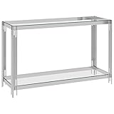 ECLAY Tische Akzenttische Beistelltische Beistelltisch Silber 120x40x78cm Edelstahl und Glas