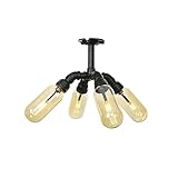 OQHAIR Vintage-Wasserrohr-Deckenleuchte, 4-Licht-Deckenleuchte mit Glühbirne, industrielle Bar-Unterputz-Deckenleuchte, Balkon, Küche, Flur, in der Nähe von Deckenleuchten