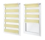 Doppelrollo Klemmfix – einfache Installation ohne Bohren, B 60 x H 230 cm, Pfirsichgelb, lichtdurchlässig und verdunkelnd – Tag Nacht Rollo für Fenster und Türen, Sonnenschutz und Sichtschutz