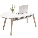 Sywlwxkq Niedriger Tisch aus Naturholz Mitteltisch Couchtisch mit Ablageböden Ovale Breite 80 * Tiefe 40 * Höhe 42,5 cm Leicht zu reinigen