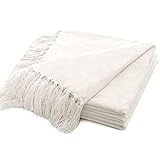 RECYCO Wohn und Kuscheldecke Chenille 127x152 mit Fransen, Quasten Weiss Weihnachten Decke Sofadecke Couchdecke Wohndecke Flauschig Weich für Sofa Couch Stuhl, Weiß