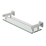 HASMI Duschregal Bad-Glasregal aus Aluminium, gehärtetes Glas, dick, rechteckig, 1 Ebene, Aufbewahrungs-Organizer, Wandhalterung, schwimmende Glasregale Badezimmer Regal (Color : Brushed Silver)