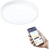 EGLO connect.z Smart-Home LED Bad-Deckenlampe Fueva-Z, Ø 28,5 cm, ZigBee, App und Sprachsteuerung Alexa, Lichtfarbe (warmweiß-kaltweiß), dimmbar, Alu Aufbauleuchte weiß, IP44