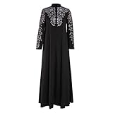 Lazzboy Muslim Maxi Kleid Trompete ärmel Abaya Lange Robe Kleider Tunika Gürtel Frauen Moslems Lose Einfarbig Kleidung Araber Kaftan Dubai(Schwarz,2XL)