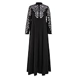 Lazzboy Muslim Maxi Kleid Trompete ärmel Abaya Lange Robe Kleider Tunika Gürtel Frauen Moslems Lose Einfarbig Kleidung Araber Kaftan Dubai(Schwarz,2XL)