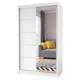 Fabryka Mebli Idźczak Schiebetürenschrank, eleganter Kleiderschrank Schrank Garderobe Spiegel Neomi 05, Schlafzimmer- Wohnzimmerschrank Schiebetüren Modern Design (Weiß/Weiß)