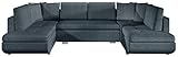 MKS Meble Ecksofa - U-Form Sofa Mit Schlaffunktion - Wohnlandschaft - Ausklappbar Bettsofa - Wohnzimmer U Couch - Polstersofa mit Bettkasten - Argent U - Dunkelgrau Malmo