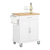 SoBuy FKW13-WN Küchenwagen mit Bambustischplatte Kücheninsel Küchenschrank weiß-Natur BHT ca.: 74x91x44cm