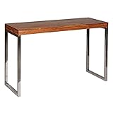 Wohnling Konsolentisch Guna Massivholz Sheesham Konsole mit Metallbeinen Schreibtisch 120 x 45 cm Landhaus-Stil Sideboard Modern Massiv Echt-Holz Natur Anrichte PC-Tisch Sekretär Tisch Flur