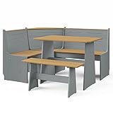 vidaXL Essgruppe 3-TLG. Tischgruppe Sitzgruppe Esszimmergarnitur Tischset Eckbank Esszimmertisch Eckbankgruppe Honigbraun Grau Massivholz Kiefer