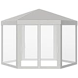 Outsunny Pavillon Gartenpavillon mit Moskitonetz Partyzelt Gartenzelt Festzelt Zelt 6-eckig Polyester+Metall Creme 197x250x250cm