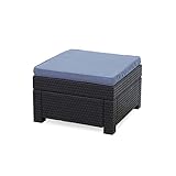 Keter Provence Hocker Premium Panama anthrazit mit Kissen blau - extrem Bequemer Outdoor Hocker aus Rattan - Set Erweiterung zu Loungemöbel