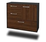 Lqliving Sideboard Rancho Cucamonga, Korpus in anthrazit matt, Front im Holz-Design Walnuss (92x77x35cm), inkl. Metall Griffen, Wandmontage, Made in Germany Wandmontage, Made in Germany