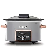 Crock-Pot Digital-Schongarer Slow Cooker mit Scharnierdeckel | einstellbare Garzeit | 3,5 Liter (3-4 Personen) | Silber & Roségold [CSC059X]