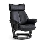 Ibbe Design Schwarz Stoff Drehbar XXL Relaxsessel mit Hocker und Manuell Verstellbar Relaxfunktion Stressless Fernsehsessel Toledo, 80x93x108 cm