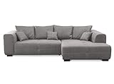 CAVADORE Ecksofa Mavericco inkl. Kissen / XXL-Eckcouch im modernen Design / Longchair rechts / 285 x 69 x 170 / Lederoptik grau
