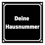 Hausnummernschild personalisiert 15cm x 15cm hergestellt aus robustem PVC stoß- und kratzfestes Schild in Blau/Weiß/Schwarz Hausnummer blau Schild mit UV-Schutz (Schwarz)