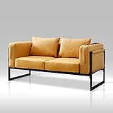 TUKAILAi 2-Sitzer Sofa, Sessel Couch Kunstleder gepolstert mit Metallrahmen, kostenlose Kissen, Verdickung gepolsterte Sitzfläche Lounge Wohnzimmer Büromöbel Braun Gelb