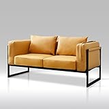 TUKAILAi 2-Sitzer Sofa, Sessel Couch Kunstleder gepolstert mit Metallrahmen, kostenlose Kissen, Verdickung gepolsterte Sitzfläche Lounge Wohnzimmer Büromöbel Braun Gelb