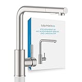 Bächlein Küchenarmatur 360 Grad schwenkbar (gebürsteter Edelstahl) – Einhand-Spültischbatterie aus Edelstahl mit ausziehbarem Schlauch und Brause mit Umschalter, Wasserhahn für die Küche