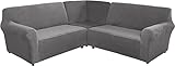 OKYUK 3-Teiliger Sofabezug Ecksofa 7 Sitzer, Sofabezug L Form Couch üBerzug Sofa üBerzug Dicker PlüSch Samt Sofa Bezug Stretchy Weich (Grau)