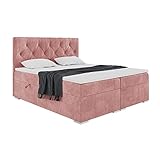 MEBLINI Boxspringbett mit Bettkasten - Gepolstert Doppelbett mit Matratze und Topper - Polsterbett mit Stauraum - Bett mit Kopfteil - Stauraumbett - Roma - 180x200 - H3/Rosa Samt
