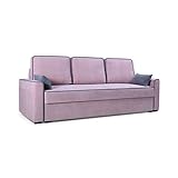 mb-moebel Sofa mit Schlaffunktion und Bettkasten, Couch für Wohnzimmer Schlafsofa Federkern Polstersofa - 230x88x92- FLOS - Rosa