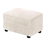 ZRCYXDW Rechteckig Ottomane Schonbezug Hockerbezug, Samtplüsch Eingedickt Ottoman-Bezug Mit Elastischer Unterseite Elastische Weich Hocker Husse Für Wohnzimmer Schlafzimmer-Elfenbein-XL