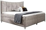 MKS MEBLE Boxspringbett - Doppelbett mit Multipocket-Matratze - Modern Bett - Praktisch Polsterbett mit Kopfstütze - Deko Bed Bernate 140x200 cm - H3 Fresh Hellgrau