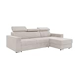 MEBLINI Schlafcouch mit Bettkasten - Ecksofa mit Schlaffunktion - Sofa mit Relaxfunktion und Kopfstützen - Couch L-Form - Eckcouch - Wohnlandschaft - Voss - 242x168x79cm Rechts - Beige Samt