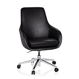 hjh OFFICE 600980 Lounge Sessel BARENO Echt Leder Schwarz hochwertiger Drehsessel bequem gepolstert