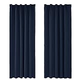 Amazon Brand - Umi 2 Stück Blickdicht Gardinen Kräuselbandschal Verdunkelungsvorhang Thermogardine 245x140 cm (LxB) Dunkelblau