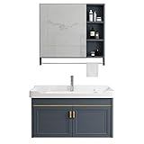 CRUSIO Badezimmer-Waschtisch mit Waschbecken und Beleuchtetem Spiegel, Freistehendes Schrank-Set, Moderner Aluminium-Armaturenständer, Sockelschrank, Badezimmer-Waschtisch-Set (Size : 70cm/27.5 in)