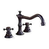 Waschtischarmatur 3 Loch, Wasserhahn Bad 3 Loch Antik Schwarz Messing Waschtischmischer