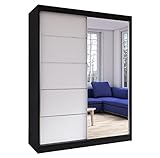 Fabryka Mebli Idźczak Schiebetürenschrank, eleganter Kleiderschrank Schrank Garderobe Spiegel Vista 05, Schlafzimmer- Wohnzimmerschrank Schiebetüren Modern Design (Schwarz/Weiß)