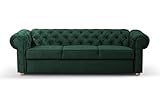 MOEBLO 3-Sitzer 3er Chesterfield Sofa mit Schlaffunktion Schlafsofa Couch für Wohnzimmer Sofagarnitur Couchgarnitur Büro Wohnlandschaft Federkern Vintage Design Avia (Dunkelgrün)