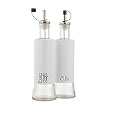 KHG Öl- & Essig-Spender als Set, Öl-Essig Menage 250 ml Flasche Ausgießer aus Glas & Edelstahl in Weiß, Höhe 24,5 cm & 6,5 cm ∅, auch mit Salz & Pfeffer Set möglich