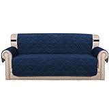 Mqing Superweicher Couchbezug Aus Samt, rutschfeste Sofabezüge Für 1 2 3 4 Kissen-Couch-Sofa Mit Taschen, Waschbarer Couchbezug-Navy Blau-3 Sitzer