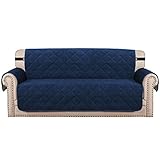 Mqing Superweicher Couchbezug Aus Samt, rutschfeste Sofabezüge Für 1 2 3 4 Kissen-Couch-Sofa Mit Taschen, Waschbarer Couchbezug-Navy Blau-3 Sitzer