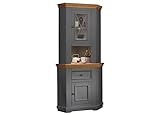 Woodroom Oslo Buffet Vitrine Vitrinenschrank Standvitrine Wohnzimmerschrank, Holz, Grau, BxHxT 104x214x69 cm