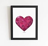 Herz-Wandkunst für Mädchen, Schlafzimmer Dekor | Geometrisches rosa Herz Wandkunst Bild Druck Home Decor Liebe Vinyl Valentinstag Kunst Geschenk Freundin Frau ungerahmt Wandkunst, 21,6 x 27,9 cm