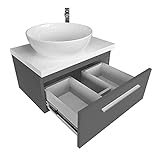 paplinskimoebel Aufsatzwaschbecken mit Waschtischunterschrank mit Platte 80 cm Hängend Oval Keramik Badmöbel Set (Graphit)