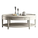 LUYIYI Kleine Beistelltische, ovaler Couchtisch mit Tablett, Schreibtisch für Wohnzimmer, eleganter Couchtisch aus Massivholz mit Schublade und Regal, Vintage-Cocktailtisch, Couchtisch