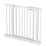 Sämann Türschutzgitter & Treppenschutzgitter zum Klemmen ohne Bohren - für Öffnungen von 75-138 cm - selbstschließendes Absperrgitter mit wahlweiser Verlängerung - mit Wandschutz - Tür mit 90° Stopp