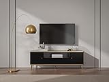 Vente-unique TV-Möbel - 2 Türen, 1 Schublade und 1 Ablagefach - MDF und Stahl - Schwarz und Goldfarben - Sinead