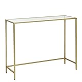 VASAGLE Konsolentisch, Beistelltisch, Oberfläche aus Hartglas, 35 x 100 x 80 cm, moderner Sofatisch, einfacher Aufbau, verstellbare Füße, Wohnzimmer, Flur, goldfarben-transparent LGT26G