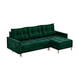 MEBLINI Schlafcouch mit Bettkasten - Kleines Ecksofa mit Schlaffunktion - Sofa mit Relaxfunktion und Kissen - Kleine Couch L-Form - Eckcouch - SCANDO - 220x140x75cm - Grün Samt