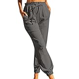 Freizeithose Damen Sommer Freizeithosen Modisch Loose Schlaghose Stoffhose Breites Bein Hose Elastischer Bund Haremshose Damenhose Baggy Haushose Pumphose Lässige Caprihose Lounge Hose Outdoorhose